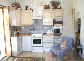 The kitchen and dining areas